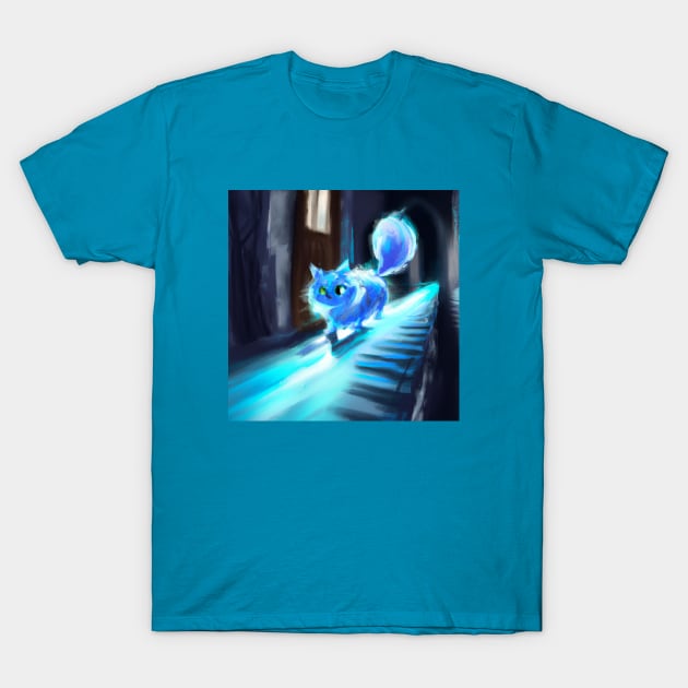 Fluffy Blue Cat Imagines this Long Hallway is a Piano T-Shirt by Star Scrunch